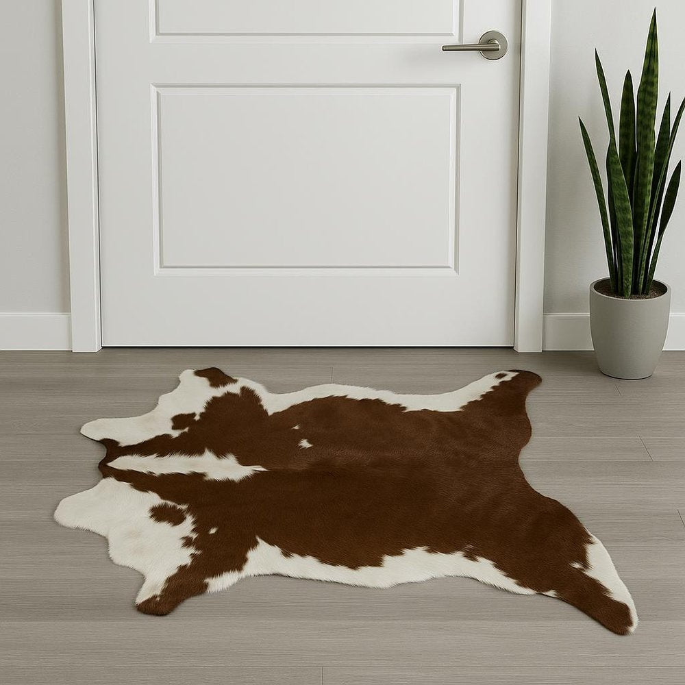 Brown Cowhide Print Hand-Tufted Area Rug, 2x3 – Stain Resistant