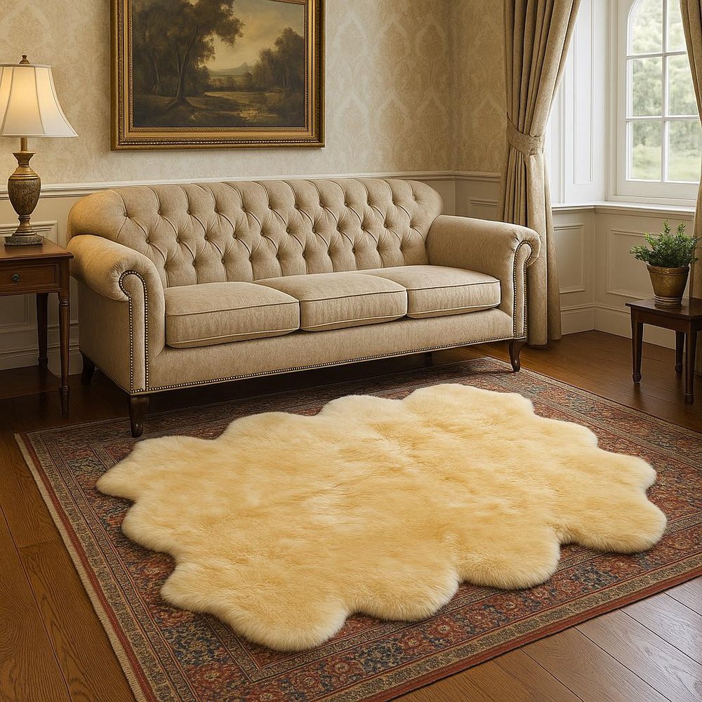 6' X 6' Gold Shag Sheepskin Area Rug