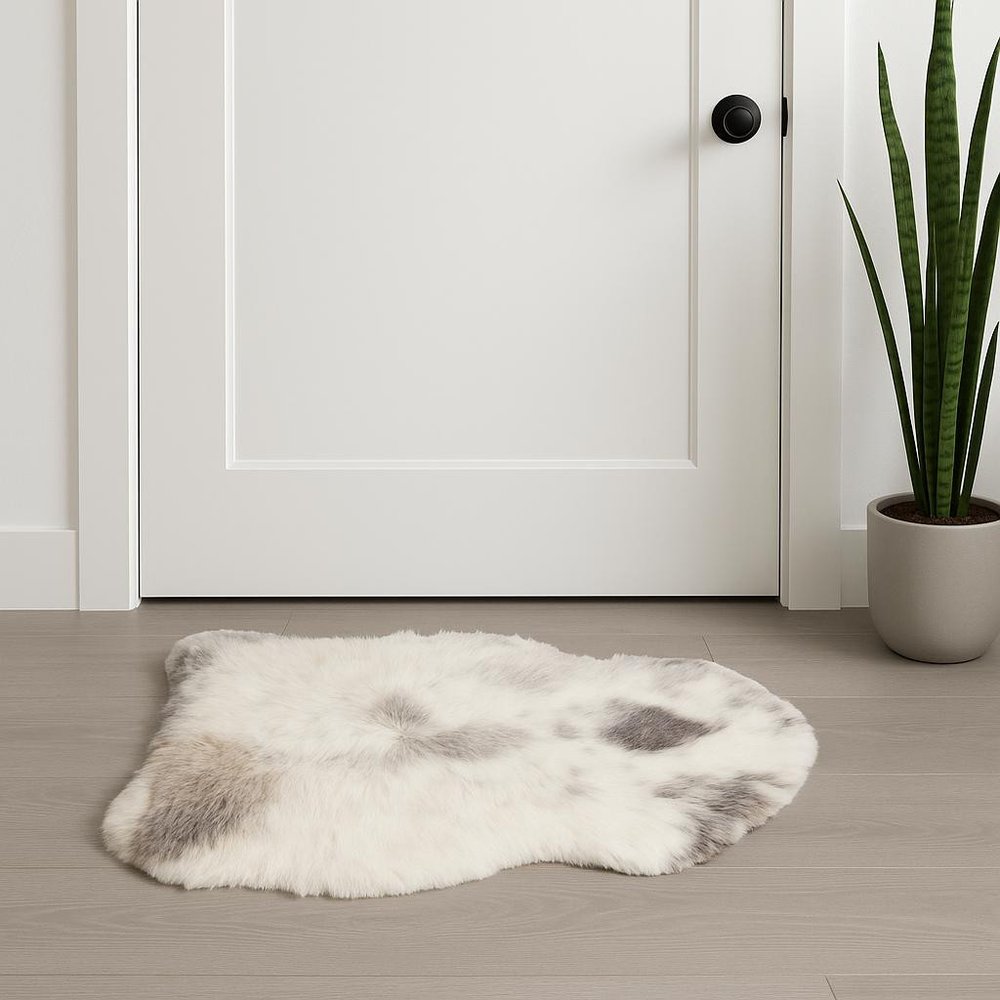 **Spotted Sheepskin Shag Rug – Ivory Black Gray, 2x3**