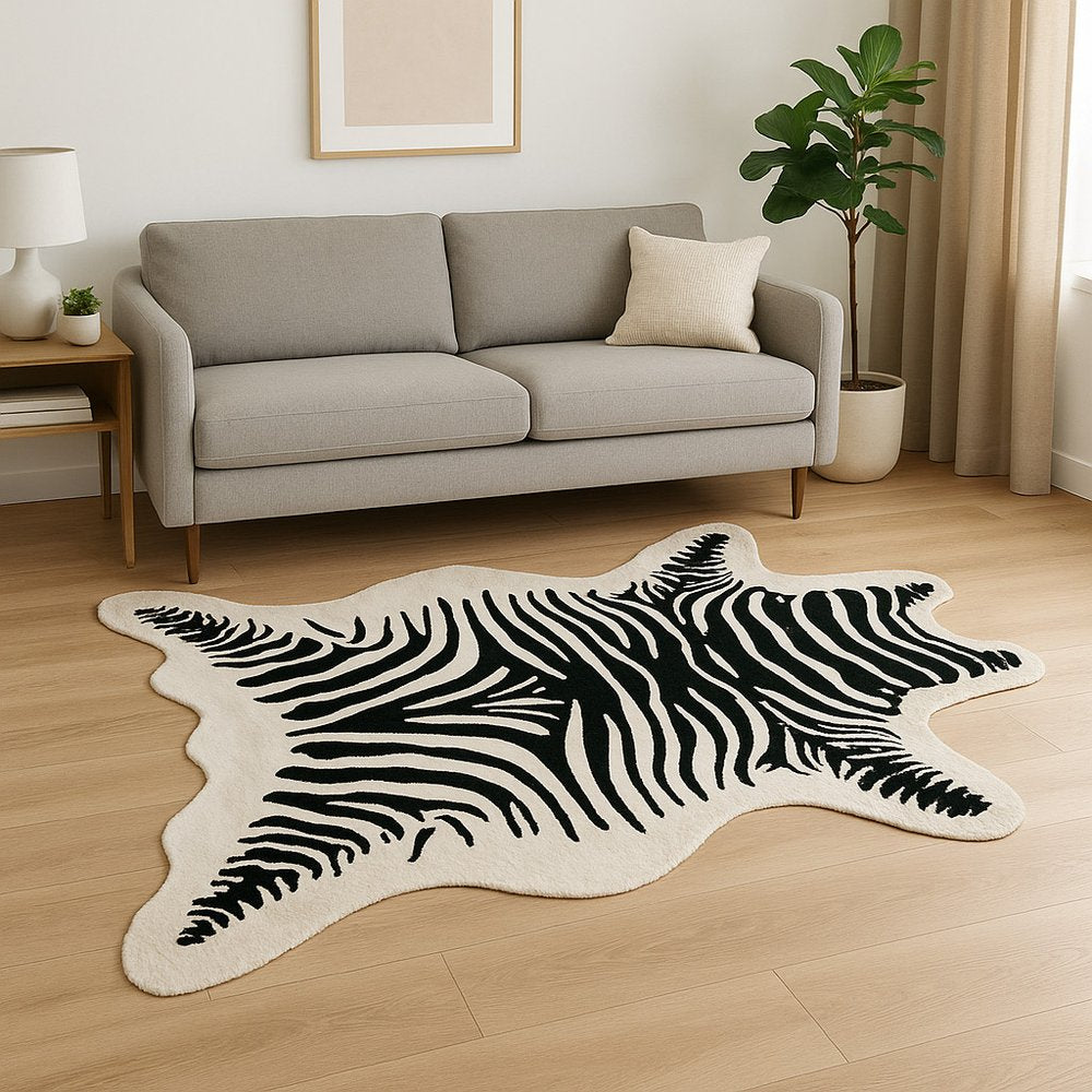 Zebra Print Faux Cowhide Rug – Black & White Style