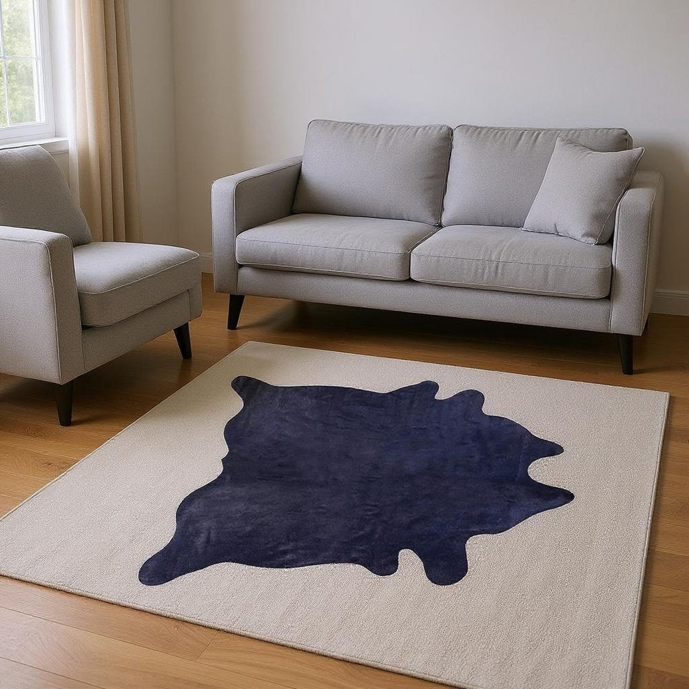 Navy Blue Cowhide Area Rug – Modern, Soft & Stylish