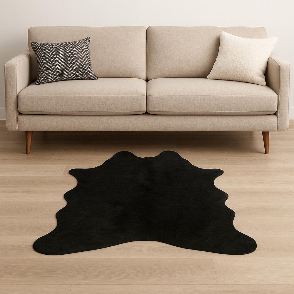 Black Faux Cowhide Washable Rug – Stain Resistant Style