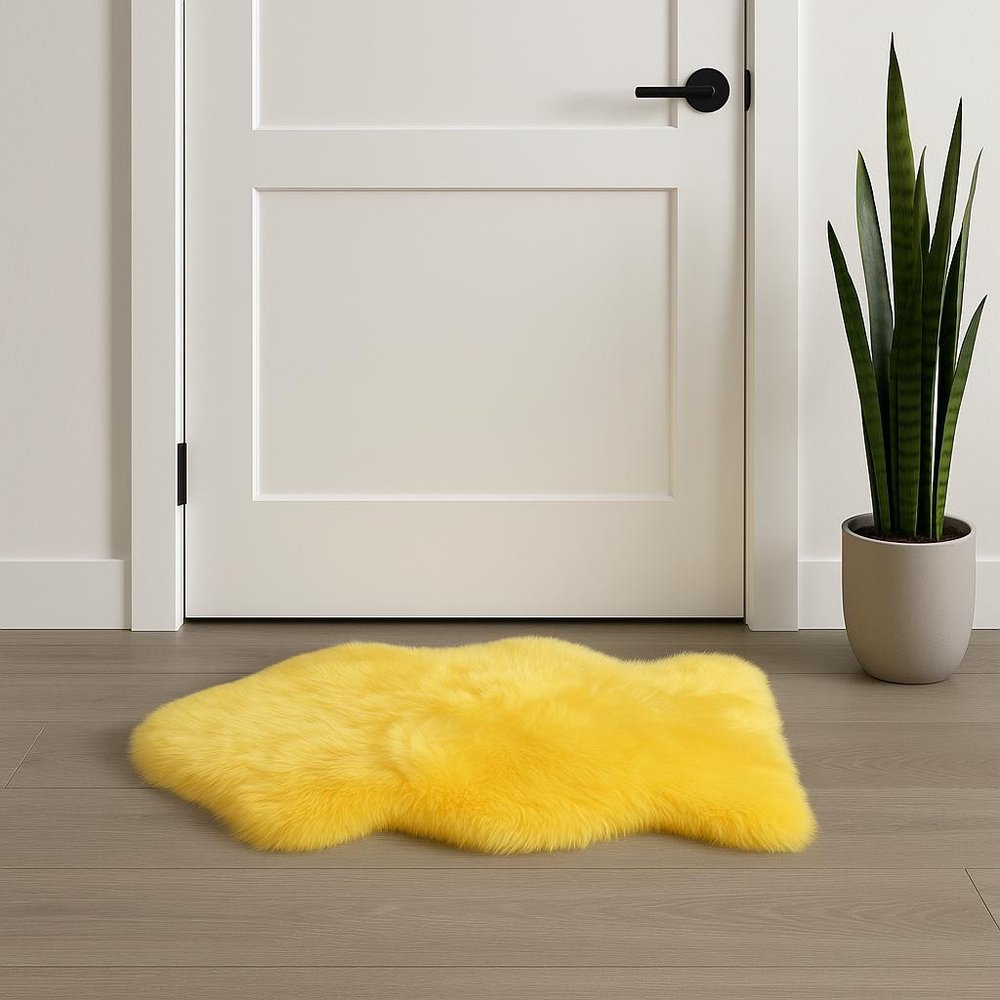 2' X 3' Yellow New Zealand Lambs Wool Handmade Area Rug