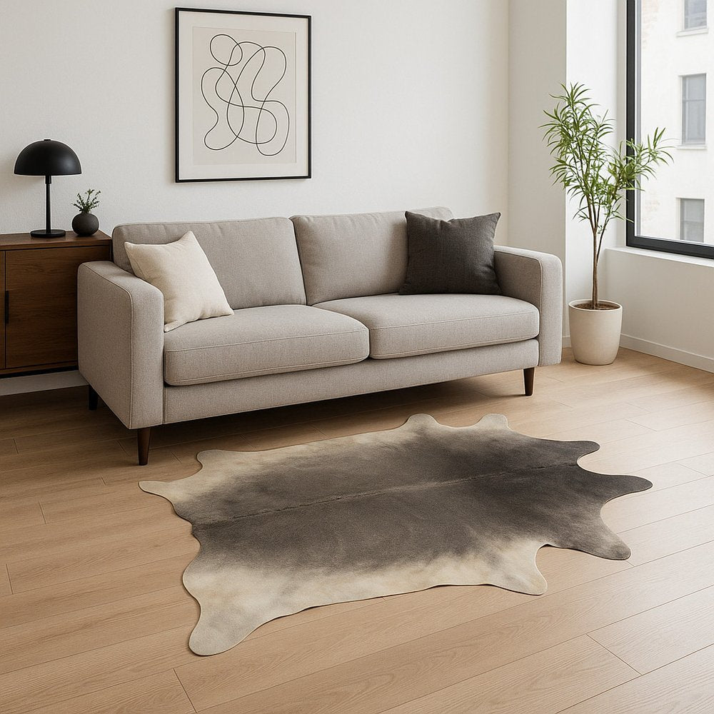 Gray Cowhide Area Rug – Handmade, Stain Resistant