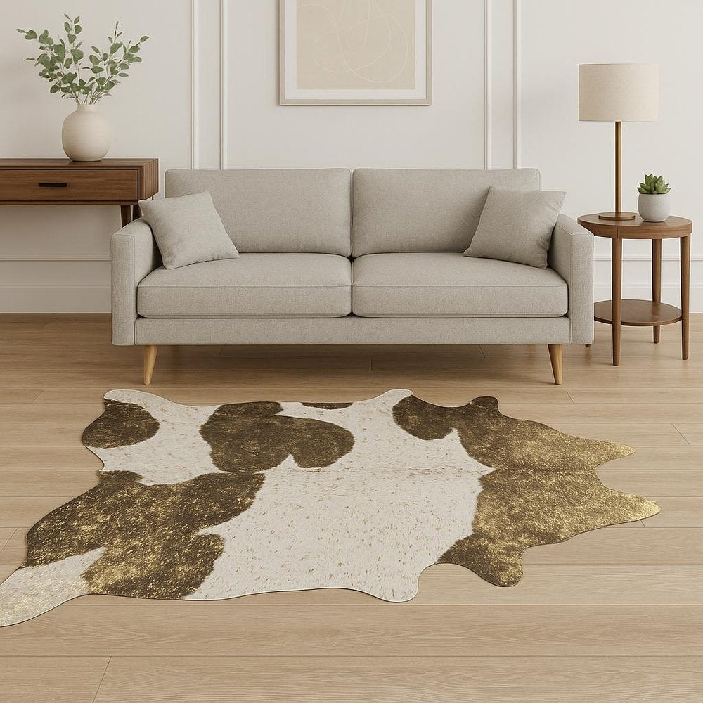 Gold Cowhide Area Rug – Modern 6x7 Statement Decor