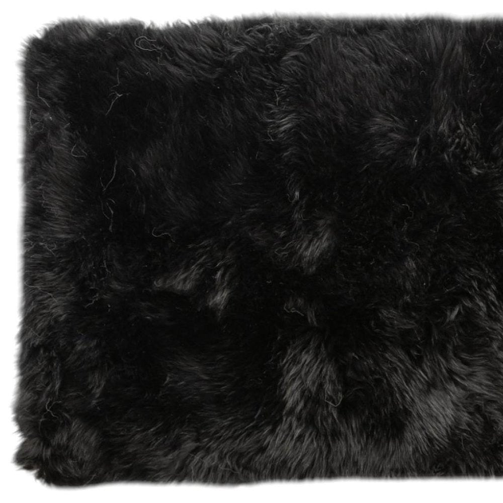 2' X 5' Black Natural Rectangular Sheepskin Area Rug