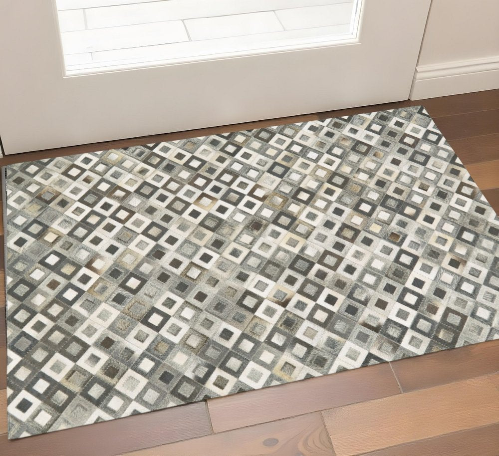 **Faux Cowhide Area Rug – Black Gray White Animal Print**