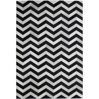 Madisons Black and White Cowhide Patchwork Rug - Chevron Pattern