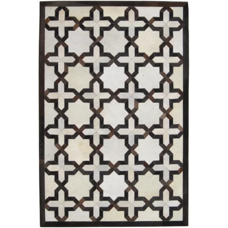 Madisons Brown & White Geometric Patchwork Cowhide Area Rug