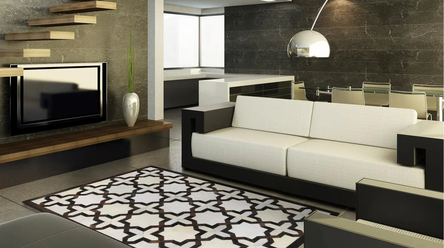 Madisons Brown & White Geometric Patchwork Cowhide Area Rug