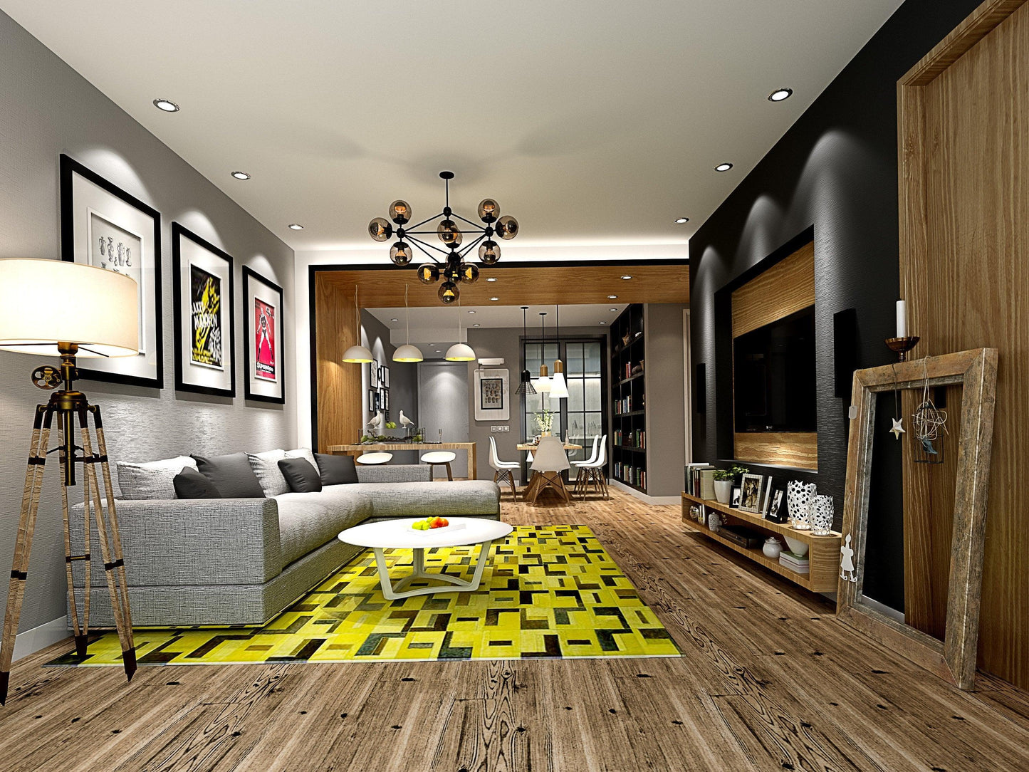 Posh Rug Poshrug Yellow Black Contemporary Cowhide Rug