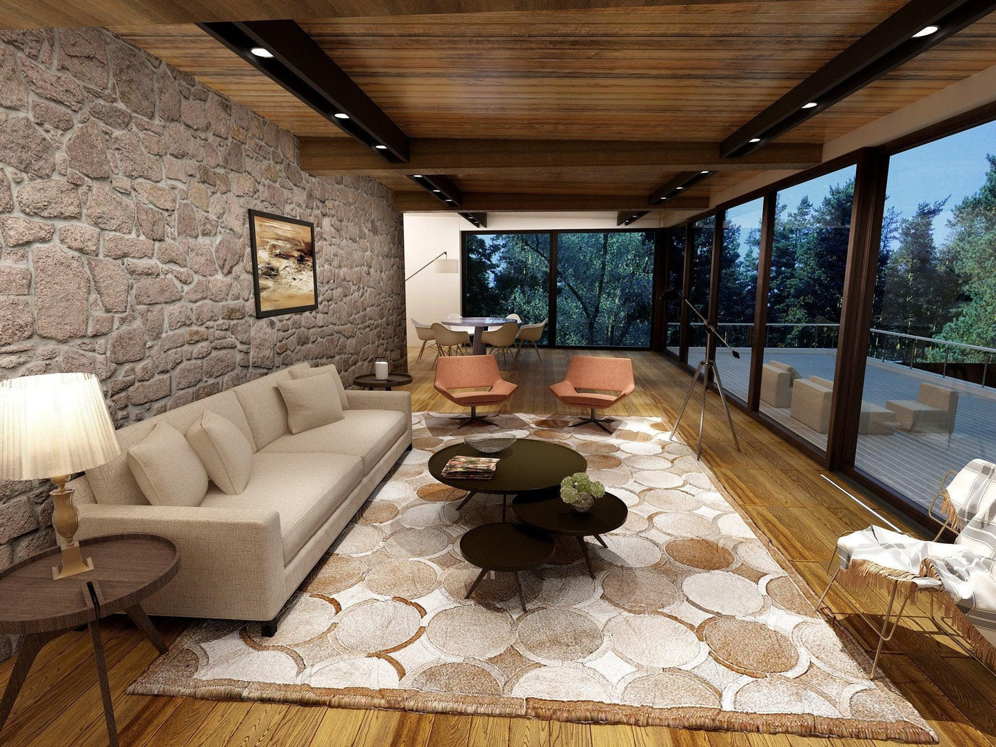 Poshrug Brown White Circle Pattern Rug - Free Shipping