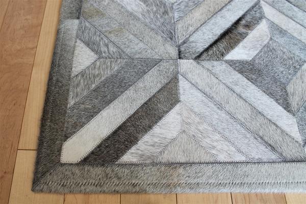 Posh Rug Madisons Gray Parquet Pattern Patchwork Cowhide Rug