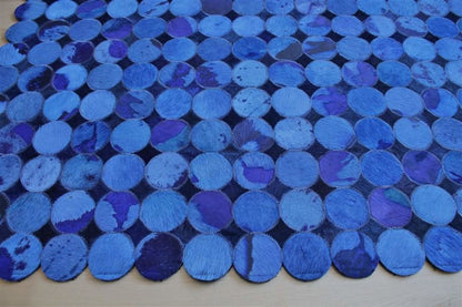 Area Rugs - Madisons Blue Cowhide Patchwork Rug Circle Pattern