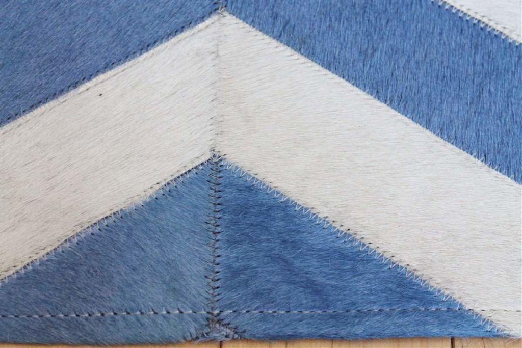 Area Rugs - Madisons Blue & White Chevron Pattern Cowhide Area Rug