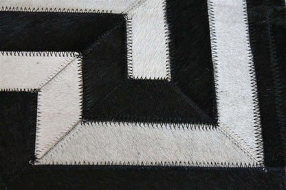 Area Rugs - Madisons Maze Pattern Black And White Cowhide Area Rug