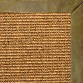 Cognac Sisal Rug with Sage Leather Border - Free Shipping
