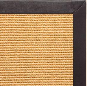 Tan/Light Brown Sisal Rug with Black Leather Border - Free Shipping
