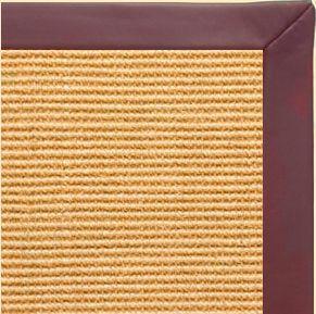 Tan Sisal Rug with Burgundy Leather Border - Free Shipping