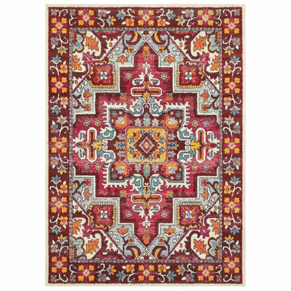 Bohemian Red Pink Oriental Medallion Traditional Rug - Free Shipping