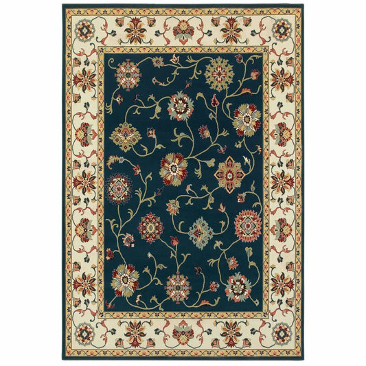 Kashan Navy Ivory Oriental Floral Traditional Rug - Free Shipping