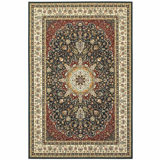 Kashan Navy Ivory Oriental Medallion Traditional Rug - Free Shipping