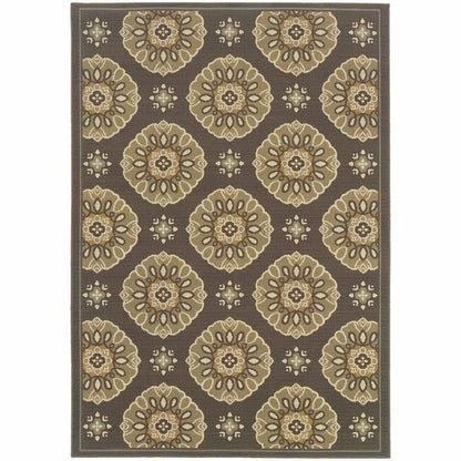 Bali Grey Gold Floral  Outdoor Rug - Free Shipping