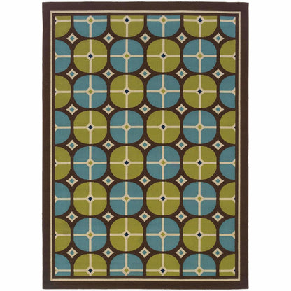 Caspian Brown Blue Geometric Tile Outdoor Rug - Free Shipping