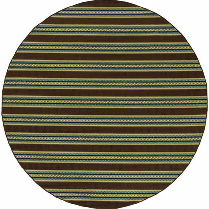 Woven - Caspian Brown Green Stripe  Outdoor Rug