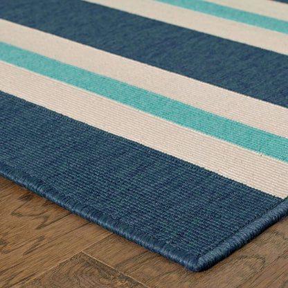 Woven - Meridian Blue Ivory Stripe  Outdoor Rug