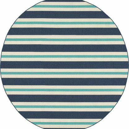 Woven - Meridian Blue Ivory Stripe  Outdoor Rug