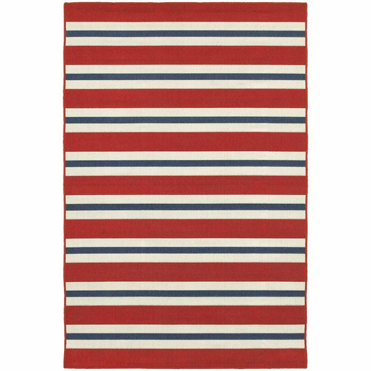Meridian Red Blue Stripe  Outdoor Rug - Free Shipping