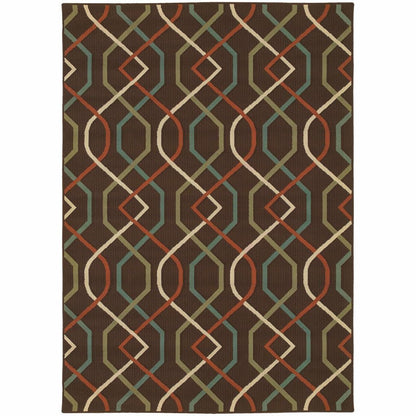 Montego Brown Ivory Geometric Lattice Outdoor Rug - Free Shipping