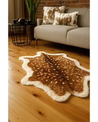 Faux Cowhide Area Rug – Cream & Brown Animal Print in Low Angle View — cowhide area rug 20