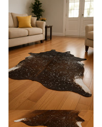 Brown & Silver Cowhide Animal Print Area Rug – Power Loom Low Angle View — cowhide area rug 8