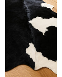Black Cowhide Animal Print Rug – Modern Statement Decor Hide Detail Close-Up — cowhide area rug 136