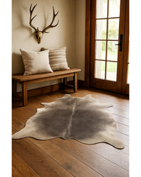 Gray Cowhide Area Rug – Handmade, Stain Resistant in Lodge Entryway — cowhide area rug 8