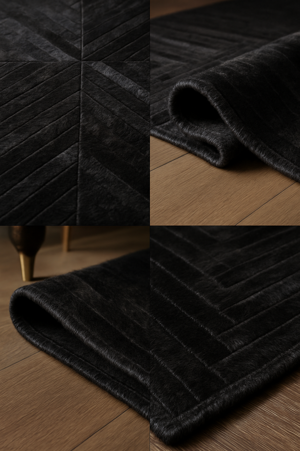 Black and White Cowhide Patchwork Rug Close-Up Texture