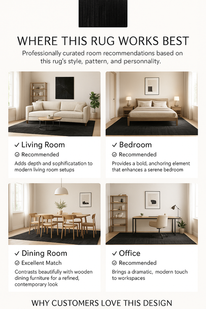 Best Rooms for a Black Patchwork Cowhide Rug | infographic-best-rooms