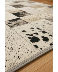 Black, Gray & Ivory Cowhide Print Area Rug – Washable, UV Protection Pattern Detail Close-Up — area rug 7
