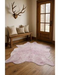 Gray & Pink Cowhide Area Rug – Hand Knotted in Lodge Entryway — cowhide area rug 5
