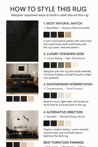 How to Style a Black Patchwork Cowhide Rug | infographic-how-to-style 7