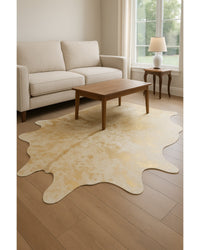 Gold Cowhide Area Rug – Handmade in Living Room — cowhide area rug 6