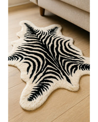 Zebra Print Faux Cowhide Rug – Black & White Style in Hide Detail Close-Up — cowhide area rug 13