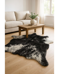 Black & White Faux Fur Cowhide Rug – Washable, Soft in Living Room — faux fur cowhide rug 10
