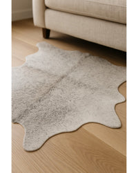 Light Gray Cowhide Hand Knotted Area Rug, 5x7 – Stain Resistant in Hide Detail Close-Up — cowhide area rug 16