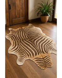 Cowhide Area Rug – Hand Knotted, Stain Resistant, Beige & Brown in Lodge Entryway — cowhide area rug 17