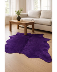 6' X 7' Purple Cowhide Hand Knotted Area Rug in Living Room — cowhide area rug 18