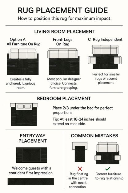 Rug Placement and Room Layout Guide for Cowhide Rugs | infographic-room-layout