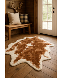 Faux Cowhide Area Rug – Brown & Ivory Animal Print in Lodge Entryway — cowhide area rug 9